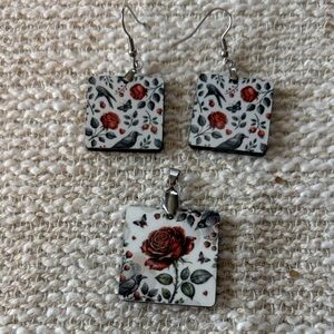 Rose earring and pendant set